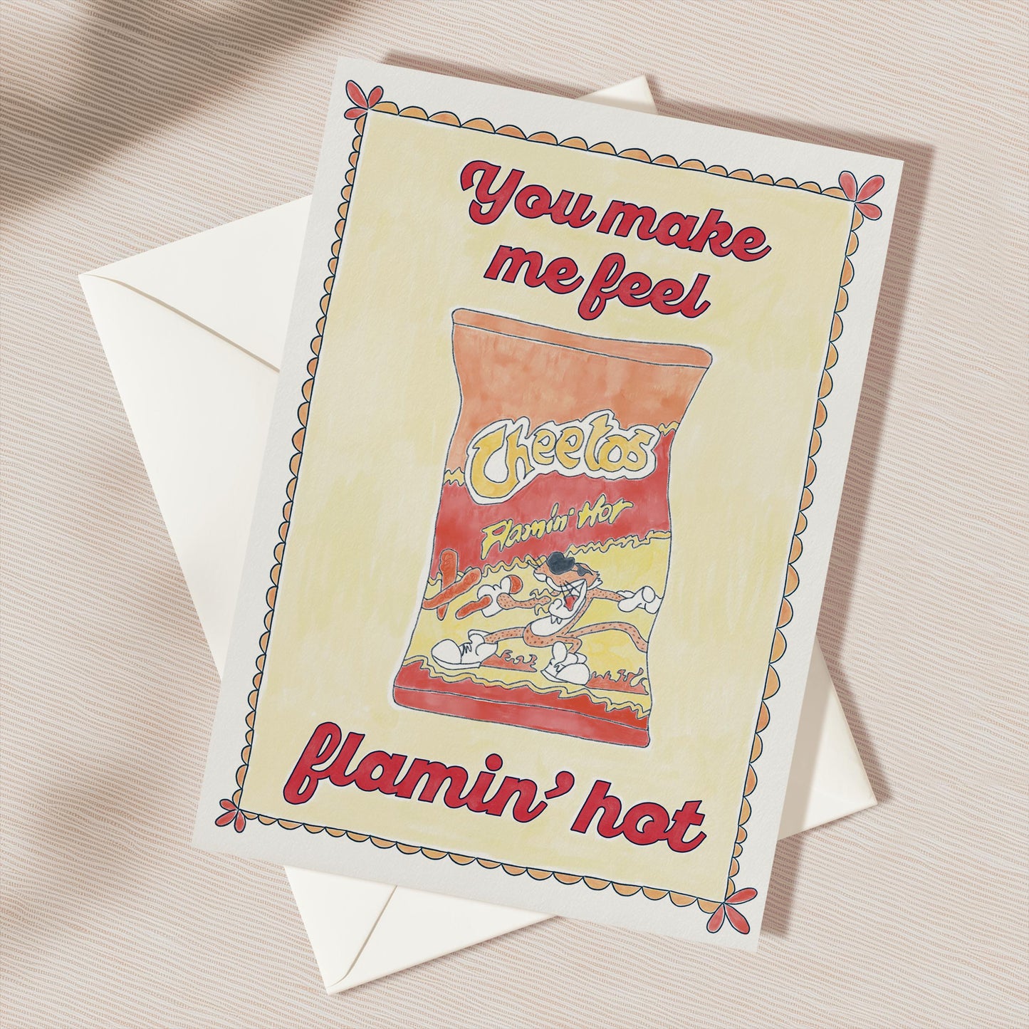 Hot Cheetos Love Romance Greeting Card | 5.5x6.5 Inch | Blank Inside Greeting Card | Greeting Card for Valentine's Day | Sexy Greeting Card
