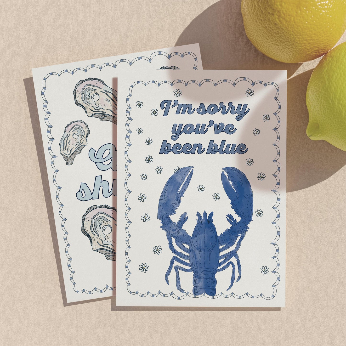 Blue Lobster Sympathy Greeting Card | 5.5x6.5 Inch | Blank Inside Greeting Card | Lobster Card | Whimsical Nautical Sorry Card
