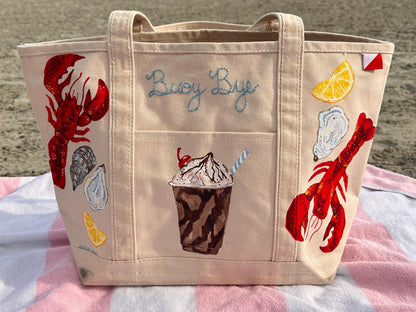 Custom Personalized Hand Painted Embroidered Canvas Tote Bag | Custom Boat Tote Bag | Custom Baby Bag | Personalized Gift Custom Gift