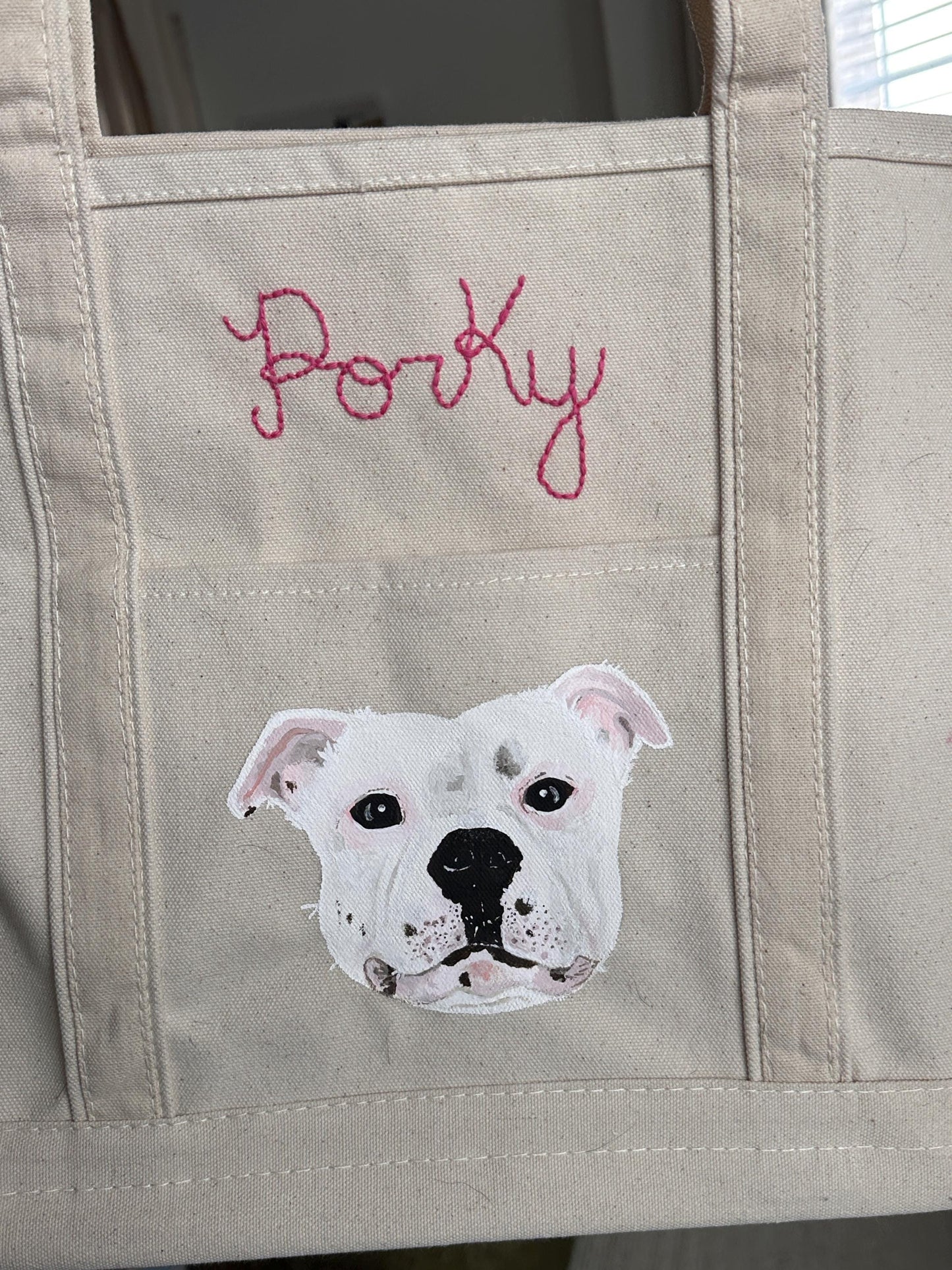 Hand-Painted Custom Pet Portrait Canvas Tote Bag | Personalized Dog Art | Custom Pet Memorial | Embroidered Boat Tote