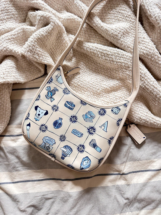 Custom Delft Tile Hand-painted Leather Bag | Personalized Painted Leather Handbag