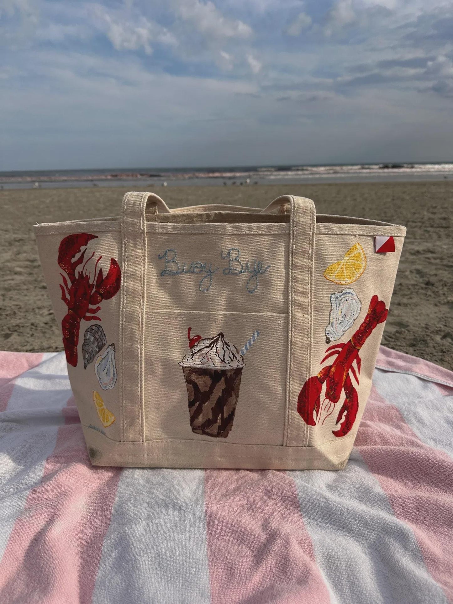 Personalized Custom Hand Painted Embroidered Canvas Tote Bag | Custom Boat Tote Bag | Gift for Wedding | Personalized Gift for Girlfriend