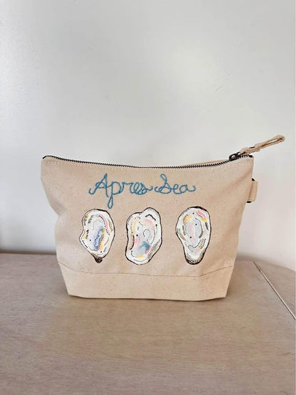 Hand-Painted Apres Sea Oyster Canvas Embroidered Tote Bag Pouch