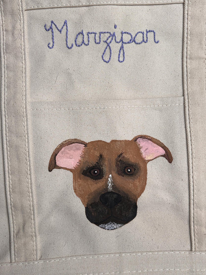 Hand-Painted Custom Pet Portrait Canvas Tote Bag | Personalized Dog Art | Custom Pet Memorial | Embroidered Boat Tote