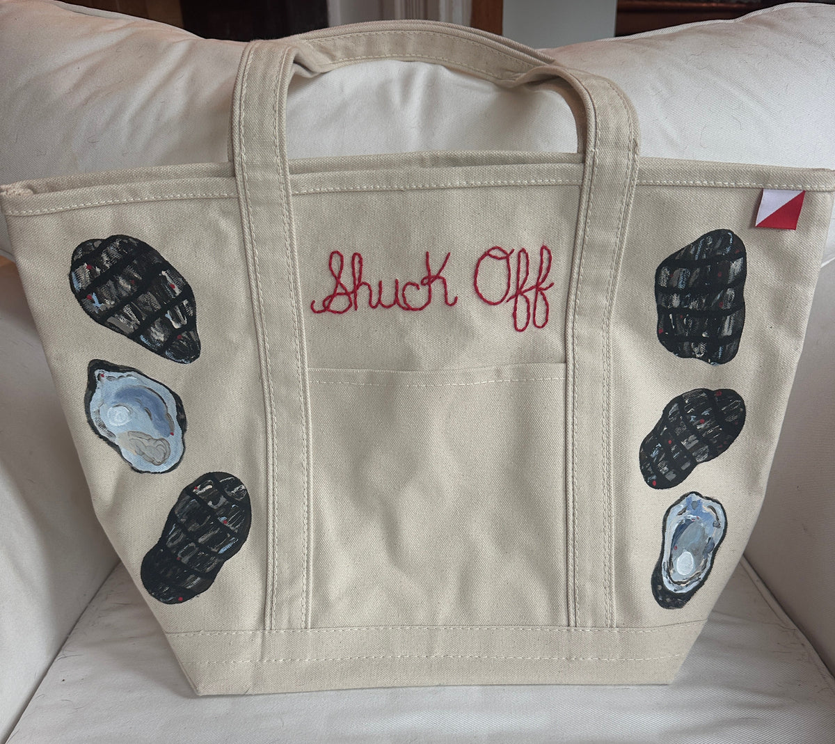 Shuck Off Oysters | Hand-Painted & Hand-Embroidered Tote Bag