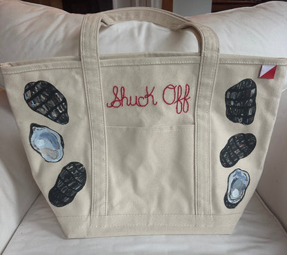 Shuck Off Oysters | Hand-Painted & Hand-Embroidered Tote Bag