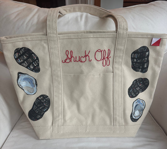 Shuck Off Oysters | Hand-Painted & Hand-Embroidered Tote Bag