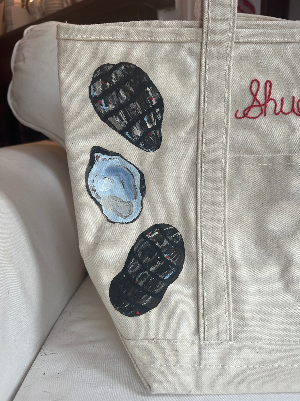 Shuck Off Oysters | Hand-Painted & Hand-Embroidered Tote Bag