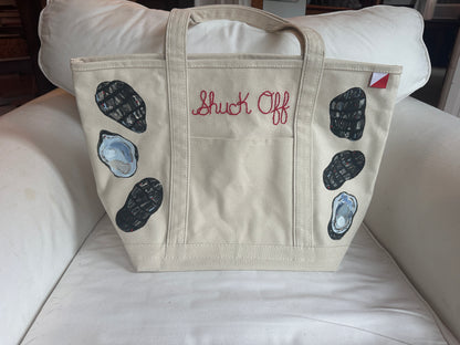 Shuck Off Oysters | Hand-Painted & Hand-Embroidered Tote Bag