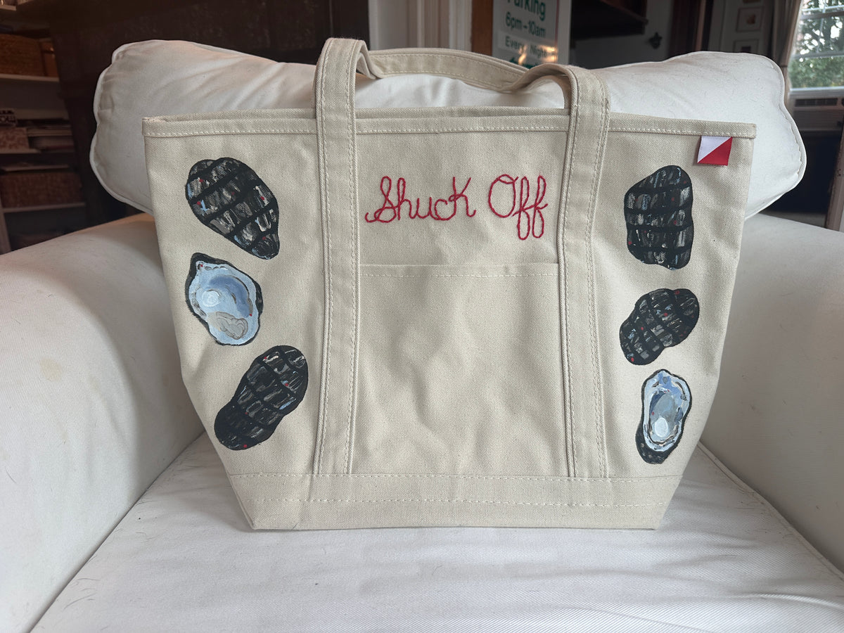 Shuck Off Oysters | Hand-Painted & Hand-Embroidered Tote Bag