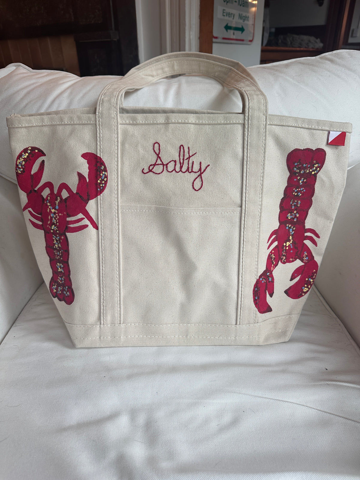 Salty Lobster | Hand-Painted & Hand-Embroidered Tote Bag