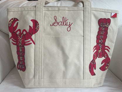 Salty Lobster | Hand-Painted & Hand-Embroidered Tote Bag