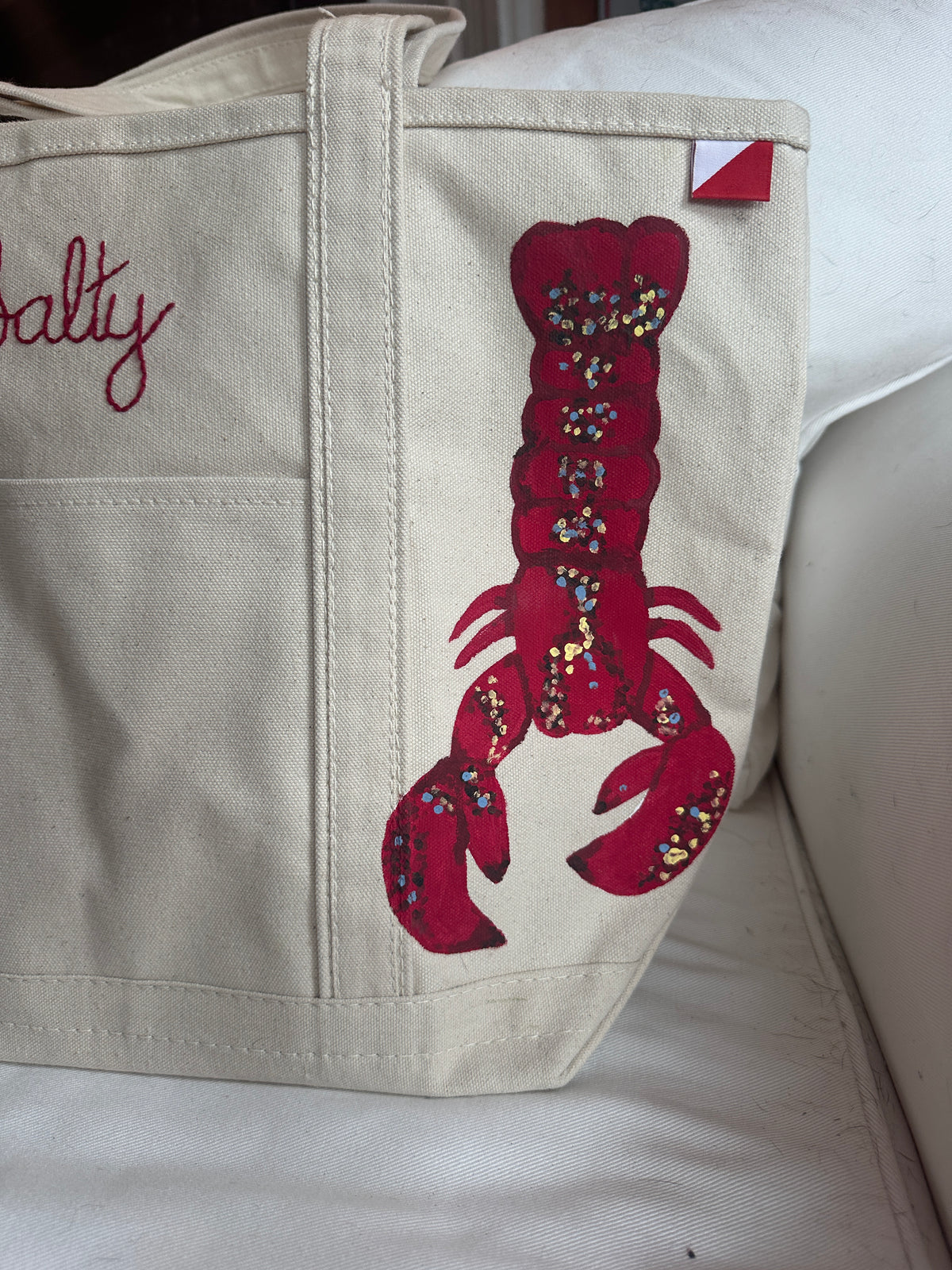 Salty Lobster | Hand-Painted & Hand-Embroidered Tote Bag