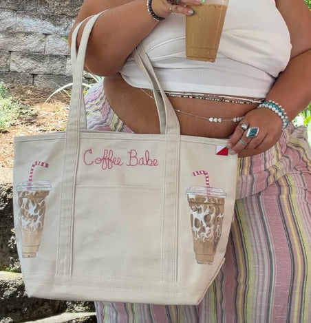 Coffee Babe | Hand-Painted & Hand-Embroidered Tote Bag