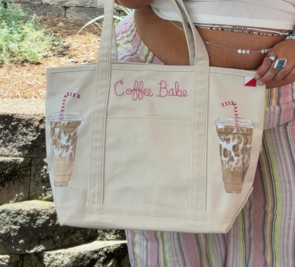 Coffee Babe | Hand-Painted & Hand-Embroidered Tote Bag