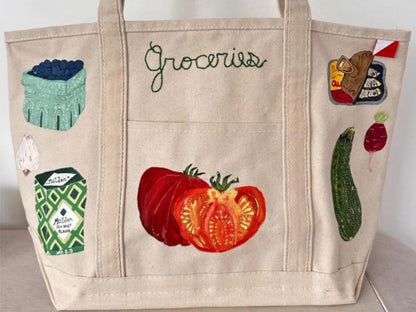 Custom Personalized Hand Painted Embroidered Canvas Tote Bag | Custom Boat Tote Bag | Custom Baby Bag | Personalized Gift Custom Gift