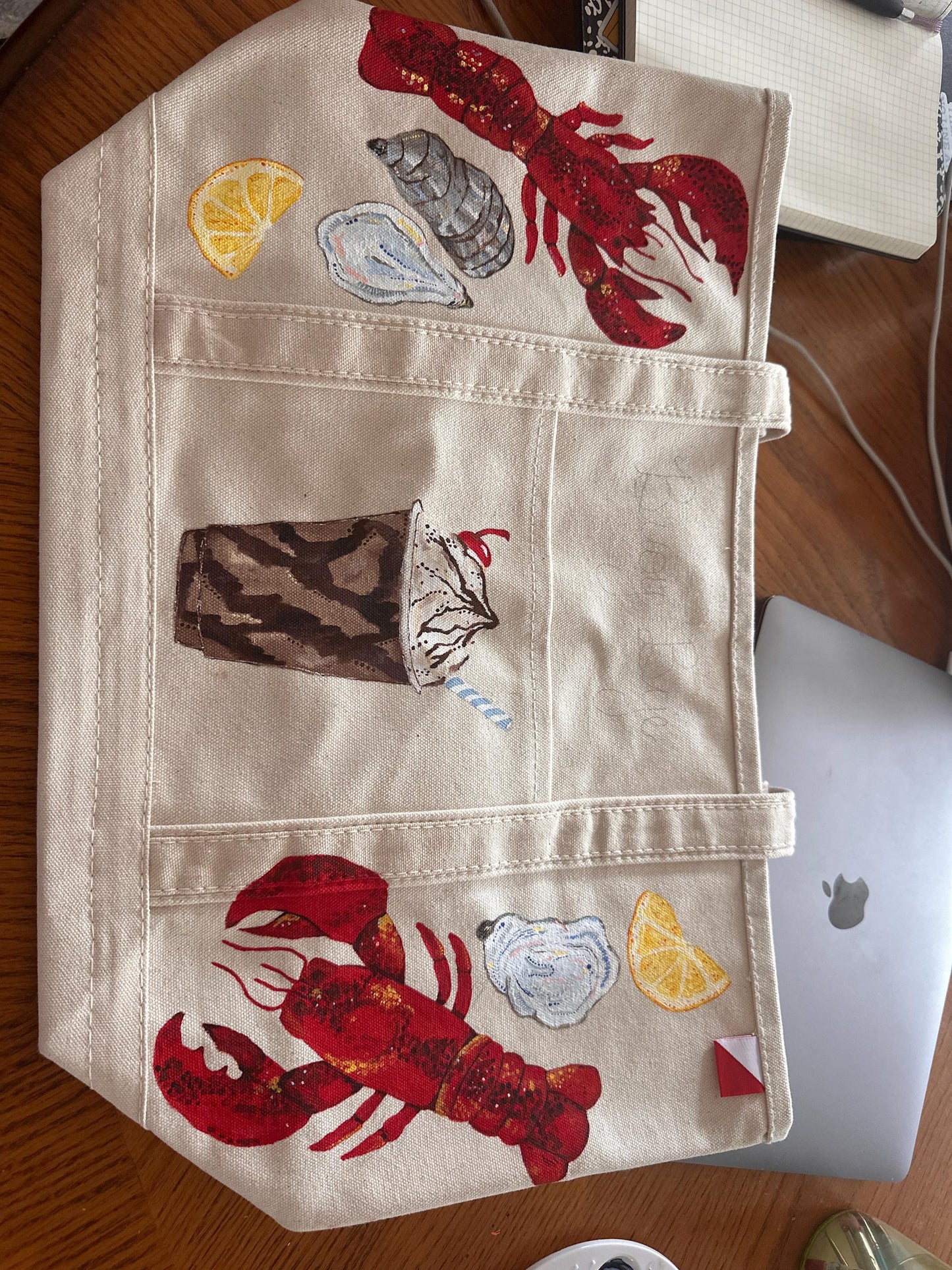 Buoy Bye | Hand-Painted Coastal Canvas Tote Bag | Lobster & Oyster Beach Bag