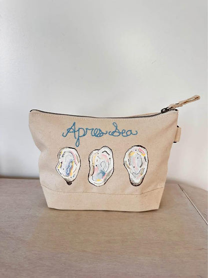 Hand-Painted Apres Sea Oyster Canvas Embroidered Tote Bag Pouch