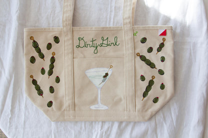 Dirty Girl Olive Martini | Hand-Painted & Hand-Embroidered Tote Bag