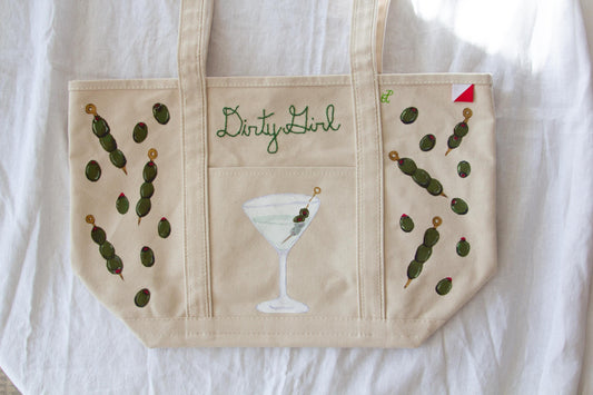 Dirty Girl Olive Martini | Hand-Painted & Hand-Embroidered Tote Bag