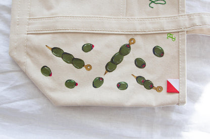 Dirty Girl Olive Martini | Hand-Painted & Hand-Embroidered Tote Bag