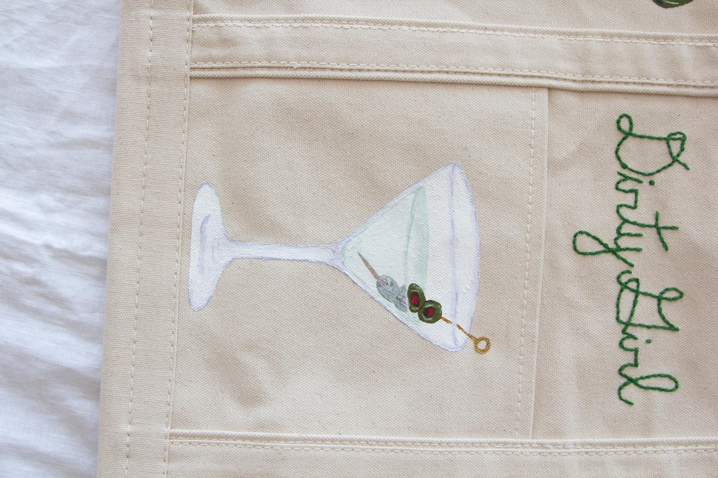 Dirty Girl Olive Martini | Hand-Painted & Hand-Embroidered Tote Bag