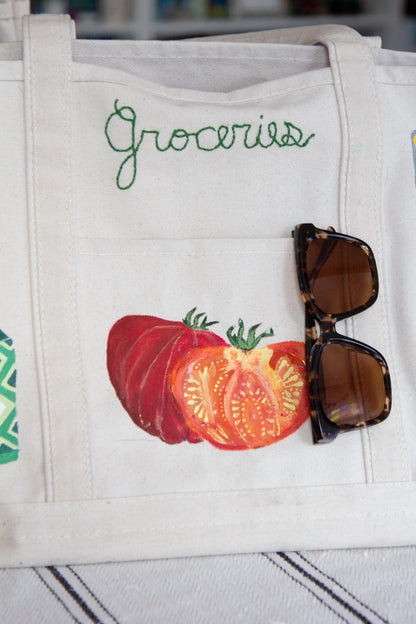 Groceries Favorite Food | Hand-Painted & Hand-Embroidered Tote Bag