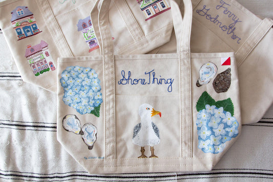 Shore Thing | Hand-Painted & Hand-Embroidered Tote Bag