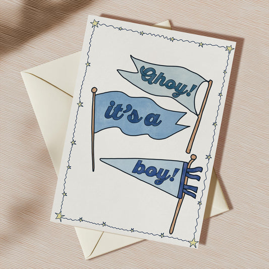 New Baby It's A Boy Greeting Card | 5.5x6.5 Inch | Blank Inside Greeting Card | Baby Shower Card | Gift for Mom | Gift for New Parents