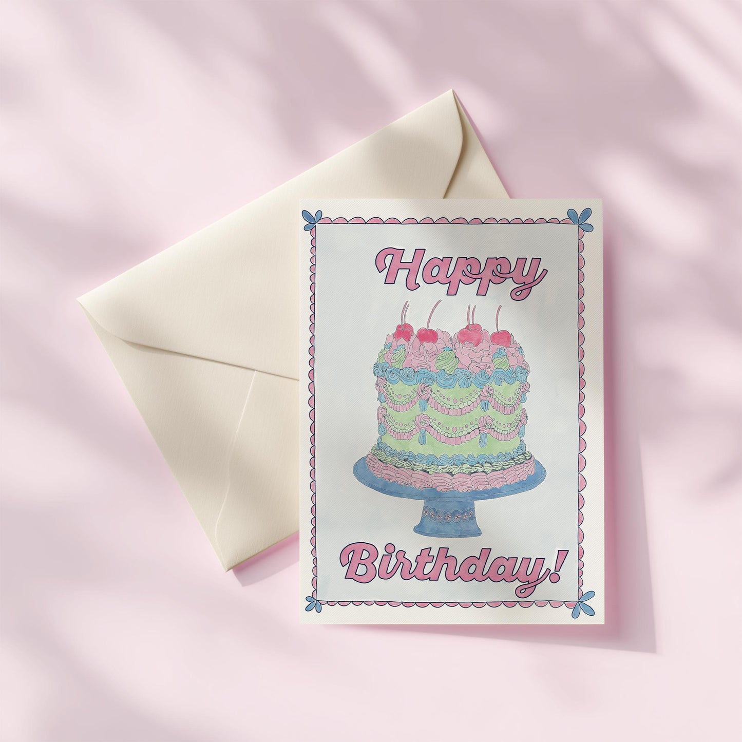 Happy Birthday Greeting Card | 5.5x6.5 Inch | Blank Inside Greeting Card | Vintage Cake Card | Birthday Card