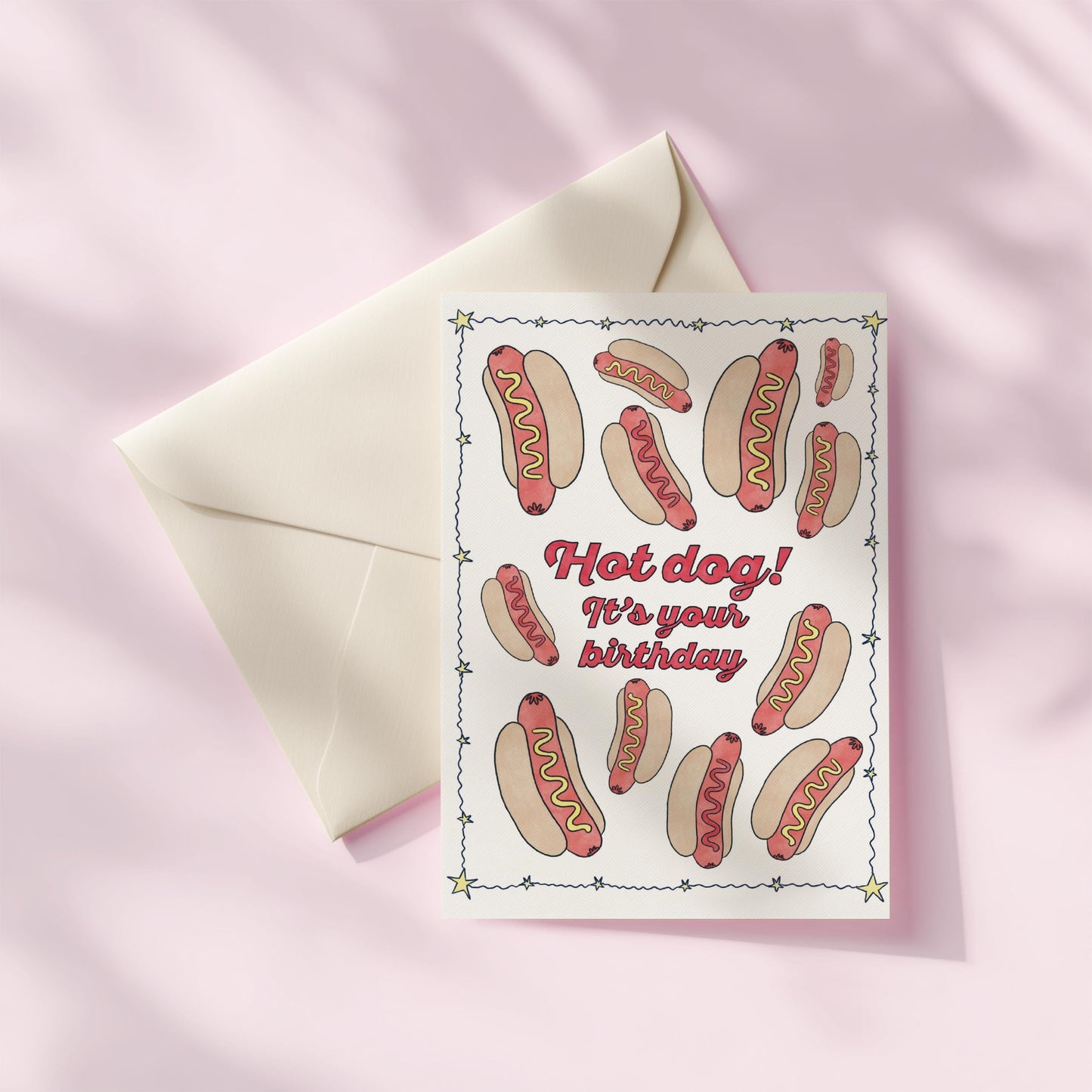 Happy Birthday Greeting Card | 5.5x6.5 Inch | Blank Inside Greeting Card | Hot Dog Stationary | Birthday Card | Hot Dog It's Your Birthday!
