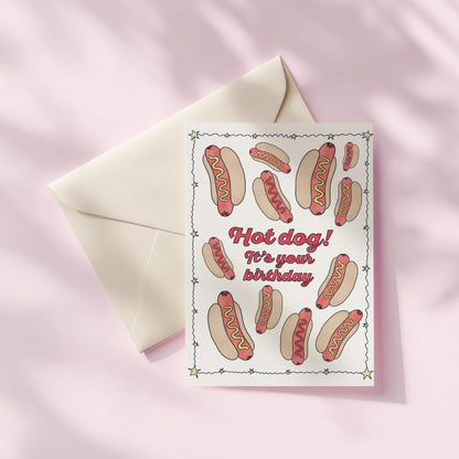 Happy Birthday Greeting Card | 5.5x6.5 Inch | Blank Inside Greeting Card | Hot Dog Stationary | Birthday Card | Hot Dog It's Your Birthday!