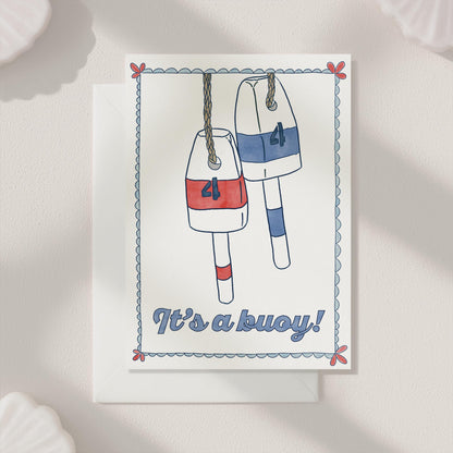 Hand Drawn It's A Buoy New Baby Greeting Card | 5.5x6.5 Inch | Blank Inside Greeting Card | Nautical Stationary | Baby Shower Card