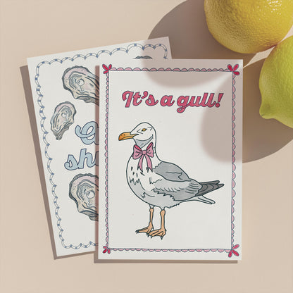 Hand Drawn It's A Gull New Baby Greeting Card | 5.5x6.5 Inch | Blank Inside Greeting Card | Nautical Stationary | Baby Shower Card