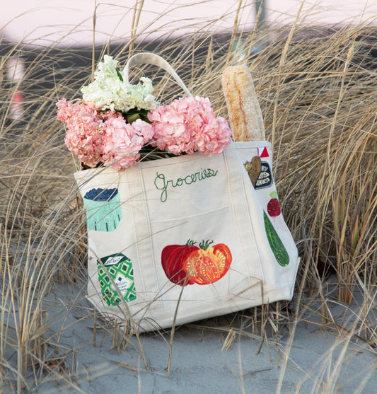 Groceries Favorite Food | Hand-Painted & Hand-Embroidered Tote Bag