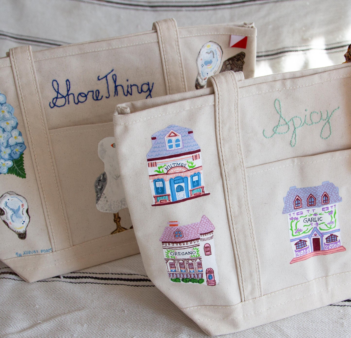 Shore Thing | Hand-Painted & Hand-Embroidered Tote Bag
