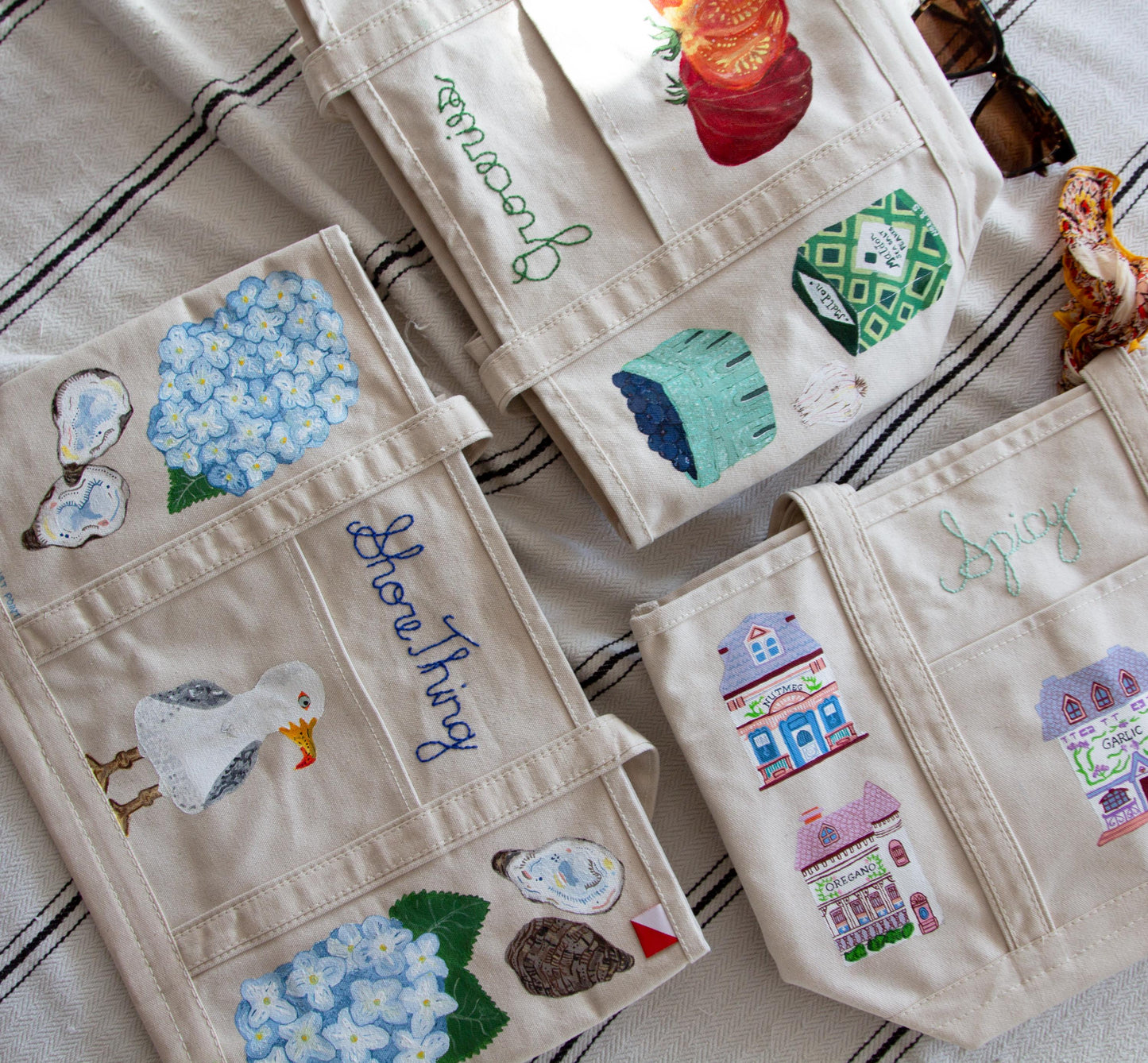 Shore Thing | Hand-Painted & Hand-Embroidered Tote Bag