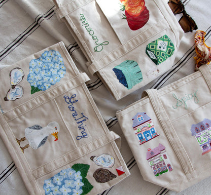 Shore Thing | Hand-Painted & Hand-Embroidered Tote Bag