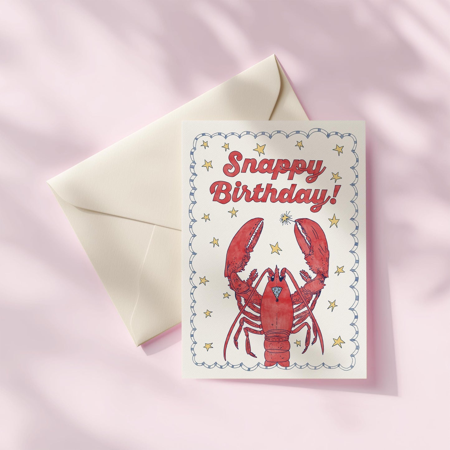 Hand Drawn Happy Birthday Greeting Card | 5.5x6.5 Inch | Blank Inside Greeting Card | Lobster Card | Whimsical Nautical Birthday Card