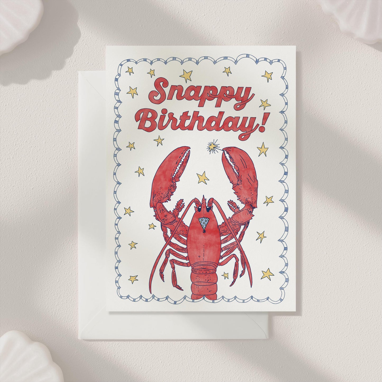 Hand Drawn Happy Birthday Greeting Card | 5.5x6.5 Inch | Blank Inside Greeting Card | Lobster Card | Whimsical Nautical Birthday Card