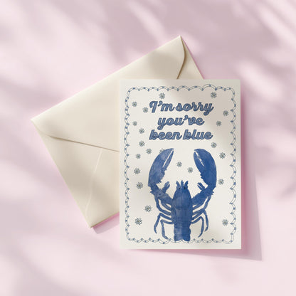 Blue Lobster Sympathy Greeting Card | 5.5x6.5 Inch | Blank Inside Greeting Card | Lobster Card | Whimsical Nautical Sorry Card