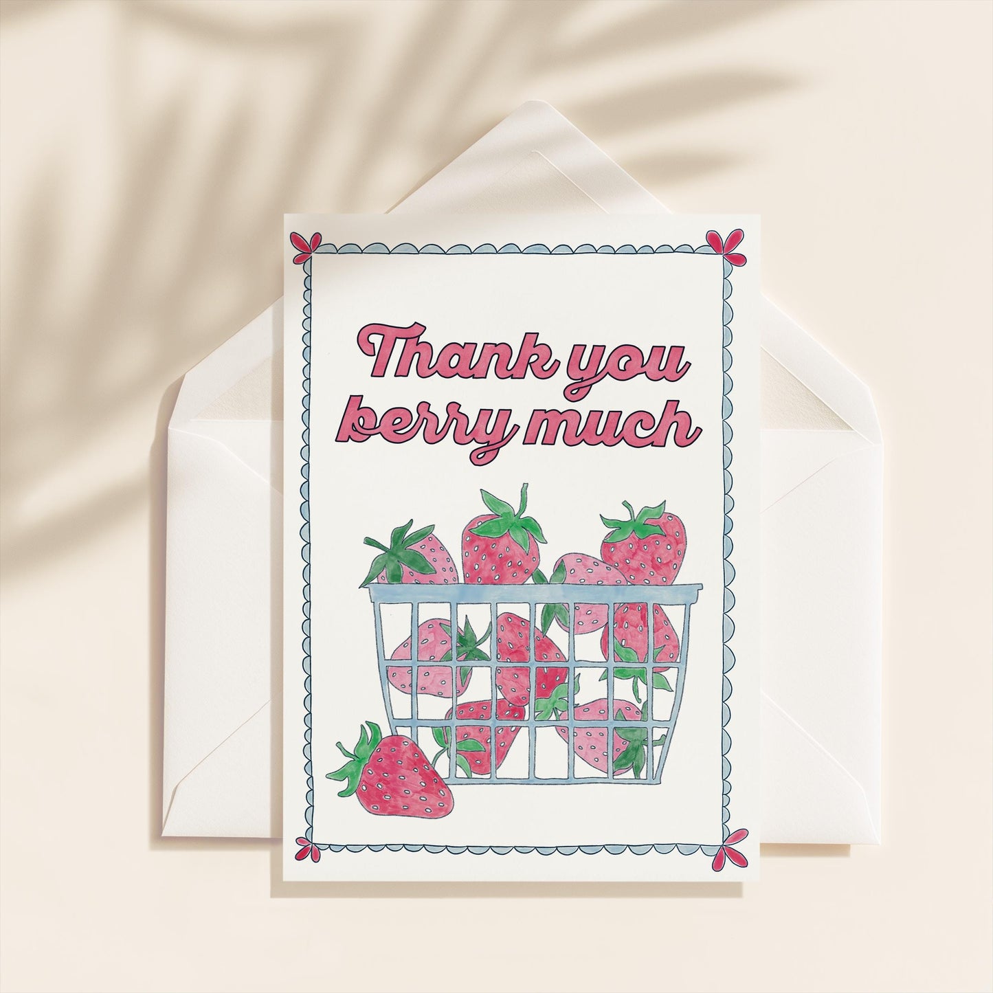 Berry Thank You Card | 5.5x6.5 Inch | Blank Inside Greeting Card | Thank You Greeting Card | Thank You Berry Much Greeting Card