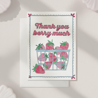 Berry Thank You Card | 5.5x6.5 Inch | Blank Inside Greeting Card | Thank You Greeting Card | Thank You Berry Much Greeting Card