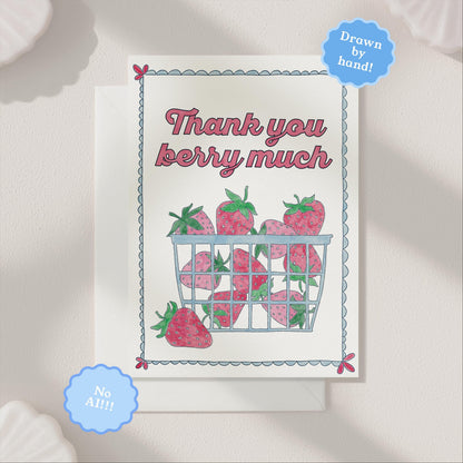 Berry Thank You Card | 5.5x6.5 Inch | Blank Inside Greeting Card | Thank You Greeting Card | Thank You Berry Much Greeting Card