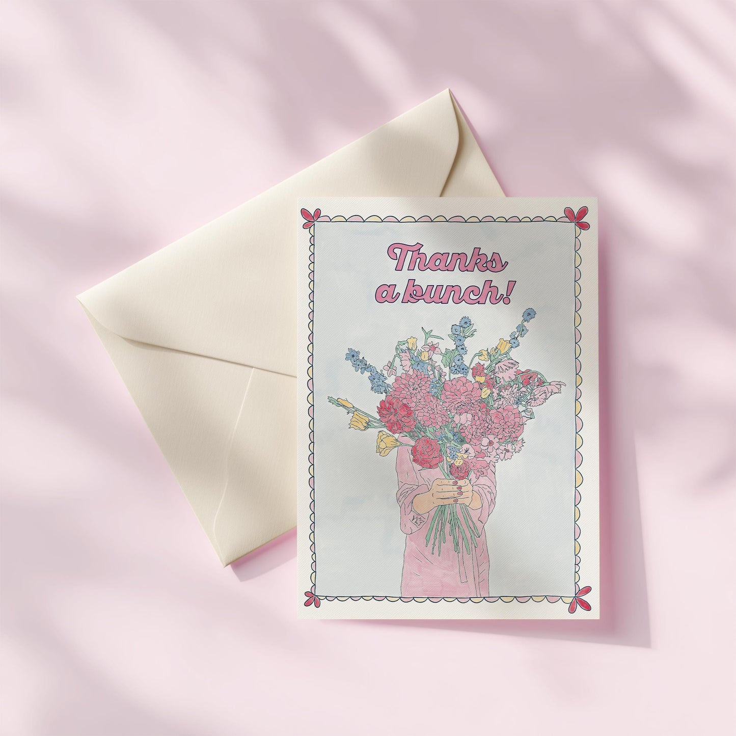 Flower Thank You Card | 5.5x6.5 Inch | Blank Inside Greeting Card | Thank You Greeting Card | Thanks A Bunch Greeting Card