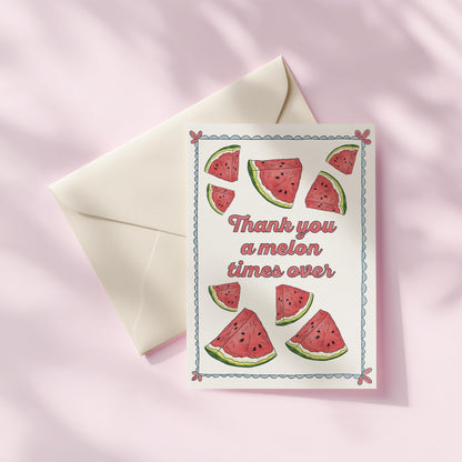 Melon Thank You Card | 5.5x6.5 Inch | Blank Inside Greeting Card | Thank You Greeting Card | Thank You A Melon Times Greeting Card