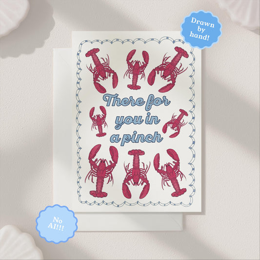 There For You Sympathy Greeting Card | 5.5x6.5 Inch | Blank Inside Greeting Card | Lobster Card | Whimsical Nautical Sympathy Card