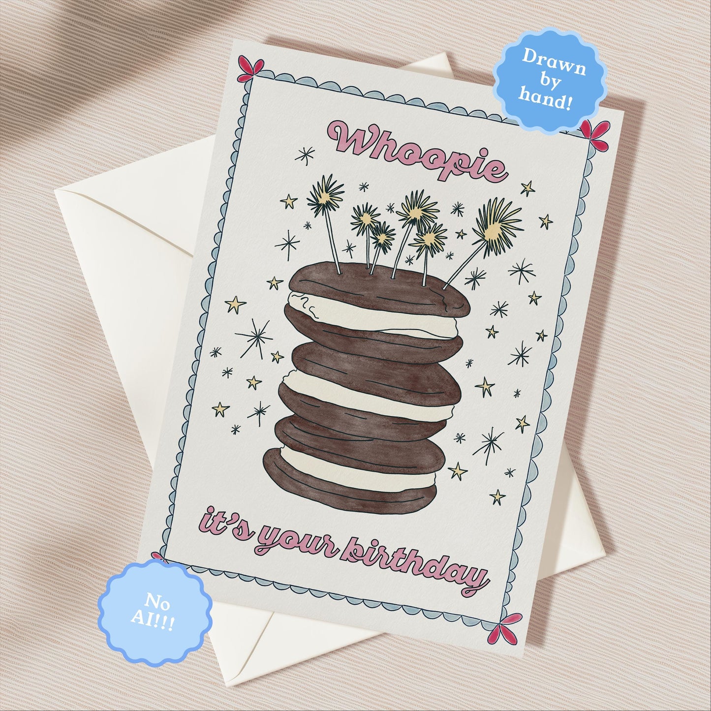 Hand Drawn Happy Birthday Greeting Card | 5.5x6.5 Inch | Blank Inside Greeting Card | Whoopie Pie Birthday | Whimsical Birthday Card