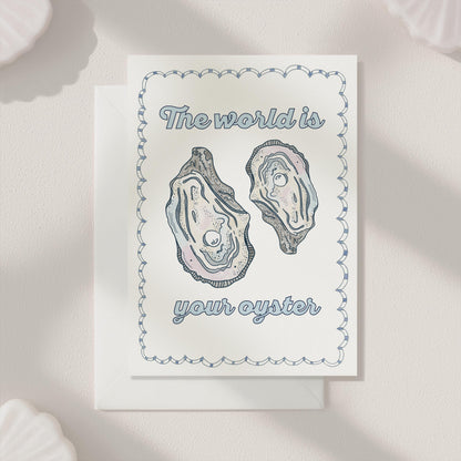 World is Your Oyster Greeting Card | 5.5x6.5 Inch | Blank Inside Greeting Card | Greeting Card for Graduation | Congrats Greeting Card