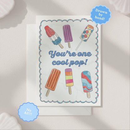 One Cool Pop Dad Greeting Card | 5.5x6.5 Inch | Blank Inside Greeting Card | Dad's Birthday Greeting Card | Father's Day Greeting Card